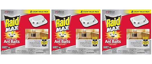 Raid Max Double Control Ant Baits, Household Use Defense System to Control Bugs, Dual Bait Technology, 8 CT Double Control Ant Baits/Box (Pack of 3 Boxes)