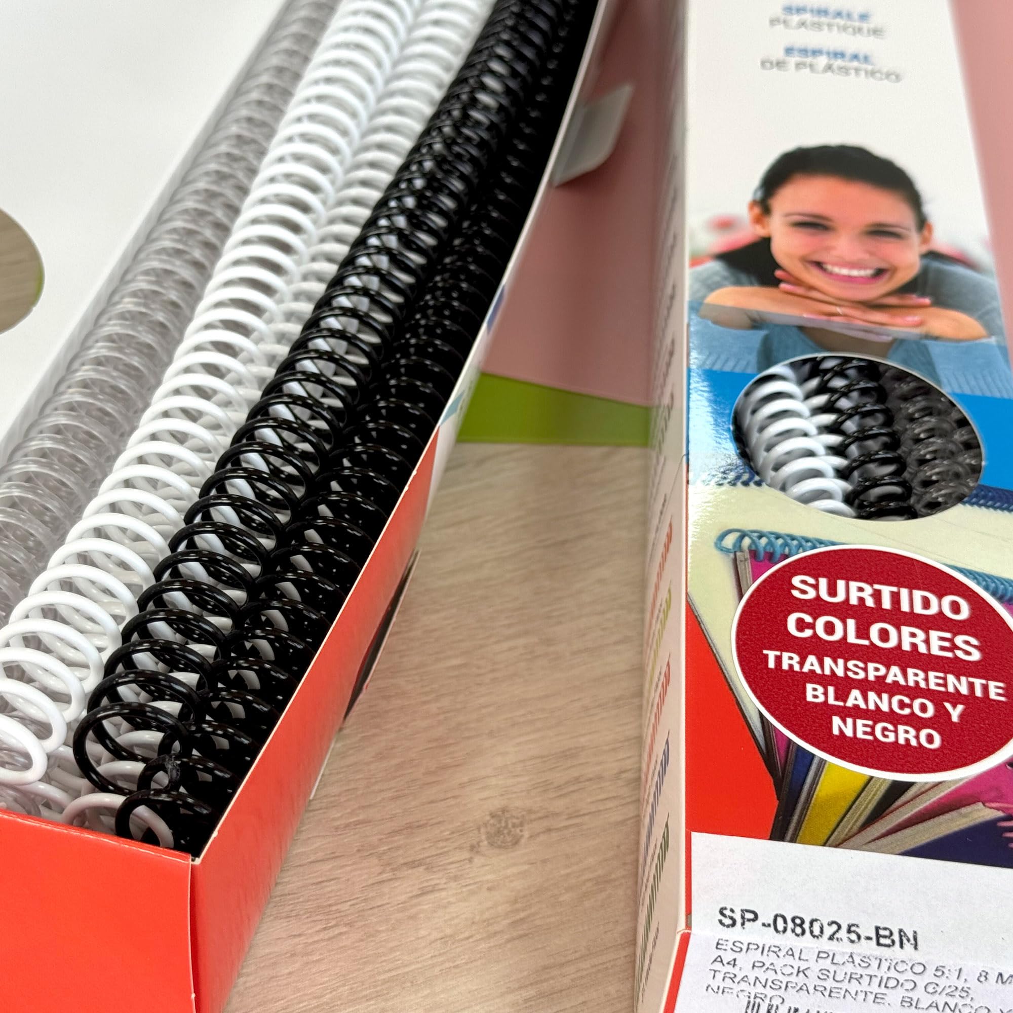 Spirale Plastica 5:1 12 mm A4 MiniPACK Scatola 25 Trasparente Bianco e Nero
