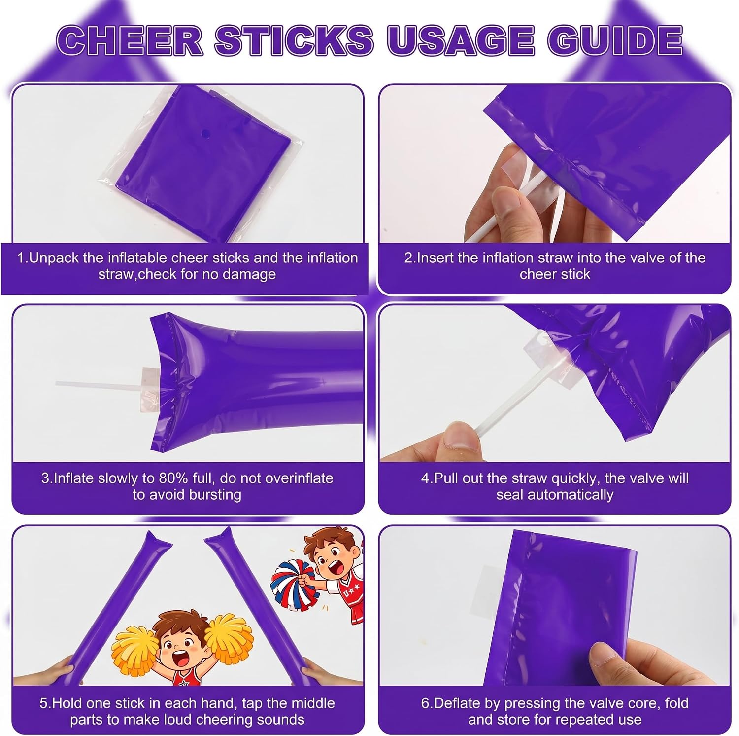ZenNex 240 Pack Thunder Sticks Cheering Sticks Solid Color Thicken Plastic PE Inflatable Noise Makers Individually Wrapped for Sports Football Parties and Celebrations