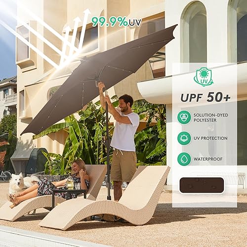 Miniatura 3 de JEAREY Sombrilla de patio mejorada de 9 pies, sombrilla solar para exteriores, sombrilla de mesa inclinable para piscina, terraza y patio (marrón)