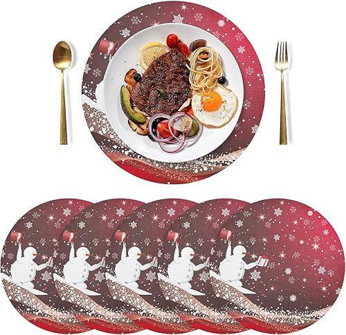 Miniatura 3 de Juego de 6 manteles individuales redondos de Navidad, lavables, manteles individuales grandes de poliéster de PVC, manteles individuales de comedor