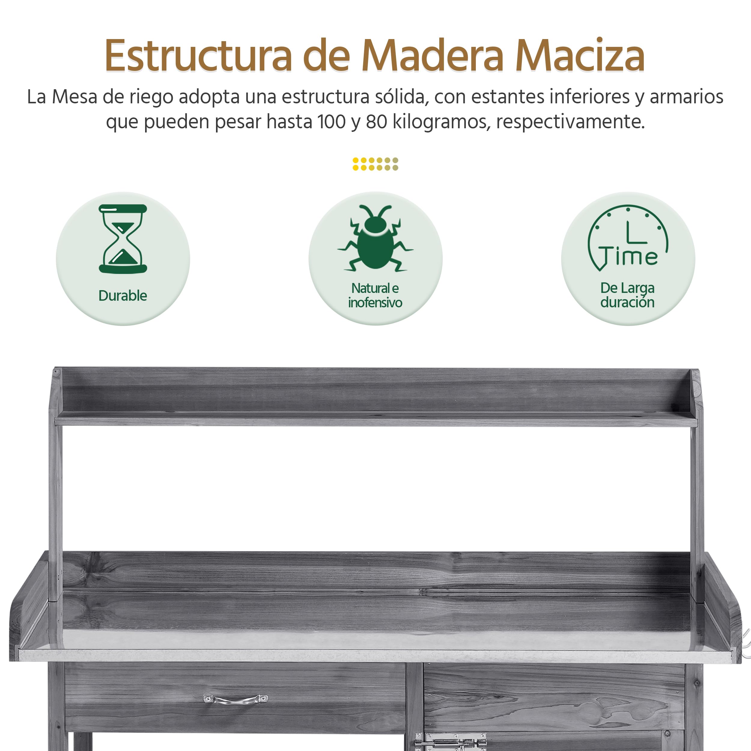 Yaheetech Mesa de Jardinería con cajón Estante Armario de Mesa Plantación 112 x 46,5 x 125 cm Gris