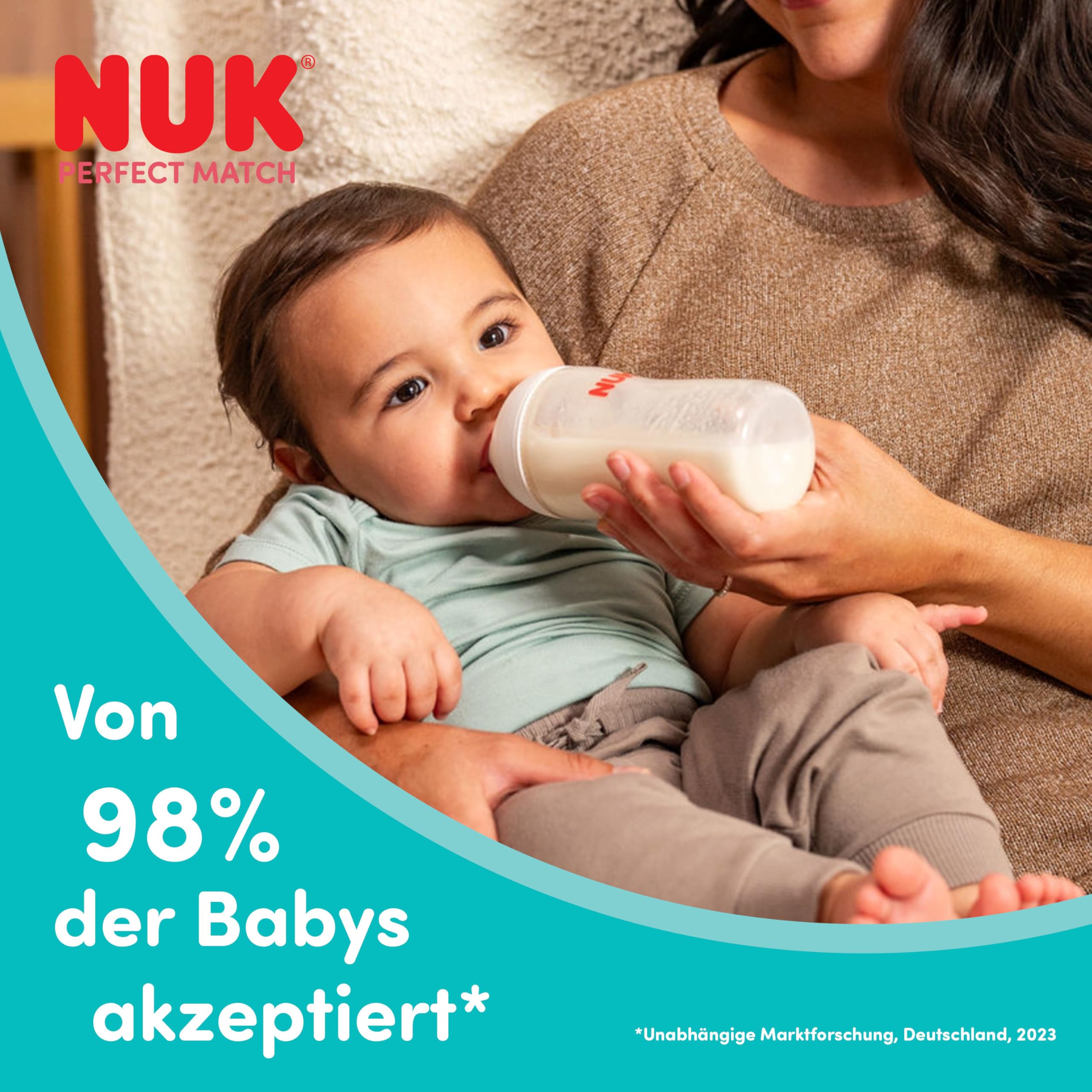 NUK Perfect Match Smoczki do butelek | od 3 miesięcy | Smoczki antykolkowe do butelek | Silikonowe | Średnie | 2 sztuki