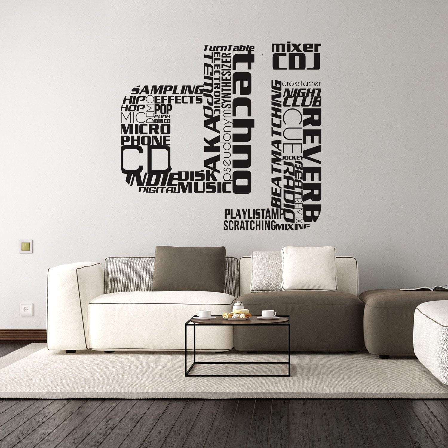 Dj Wall Art Music Sticker - USA Club Label Vinile Vinile Vinile Funky Party Decal Decorazione di Fase Decal - Onda Sonora Deejay Techno Parole Americane Segno Murale