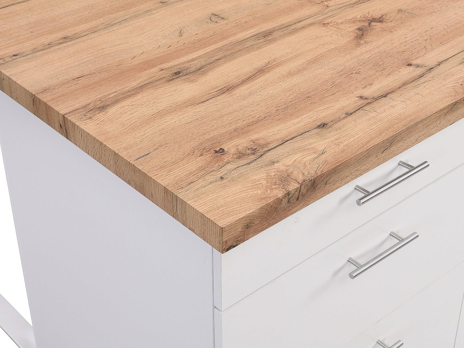 Vente-unique - Kücheninsel mit 6 Schubladen aus MDF & Metall - Weiß & Holzfarben hell - ALEGRITA