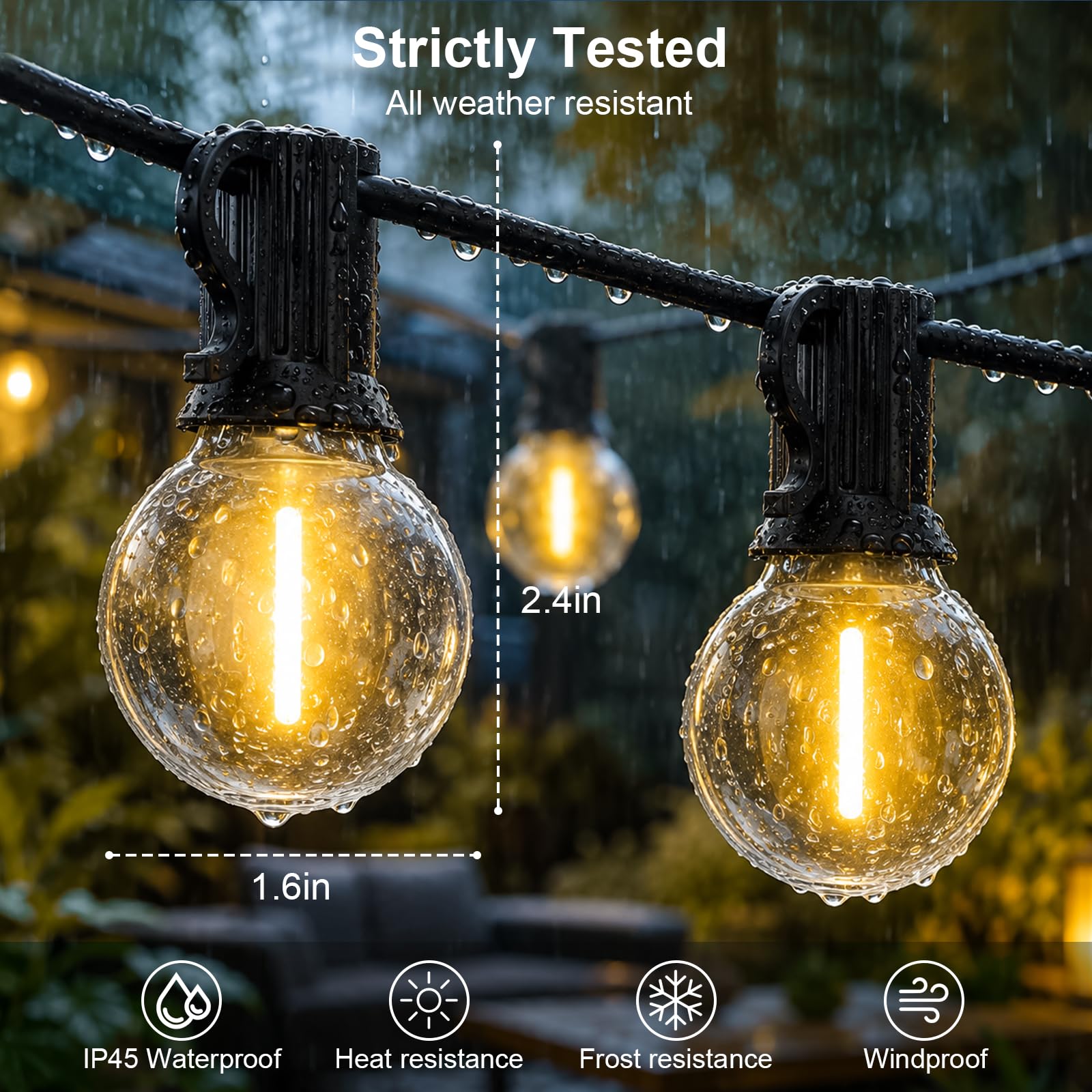 FARNY Guirlande Guinguette Exterieure Dimmable 45M, Guirlande Lumineuse Exterieur avec Télécommande, 75+2 G40 Ampoules Incassables, Imperméable Blanche Chaude Guirlande Lumières pour Jardin
