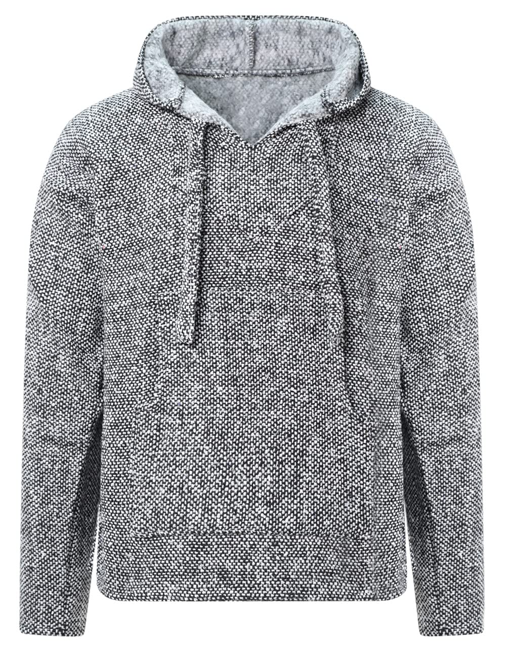 Purity Style Mexican Baja Hoodie, Jerga Hooded Jumper - Black and White Fleck - Medium