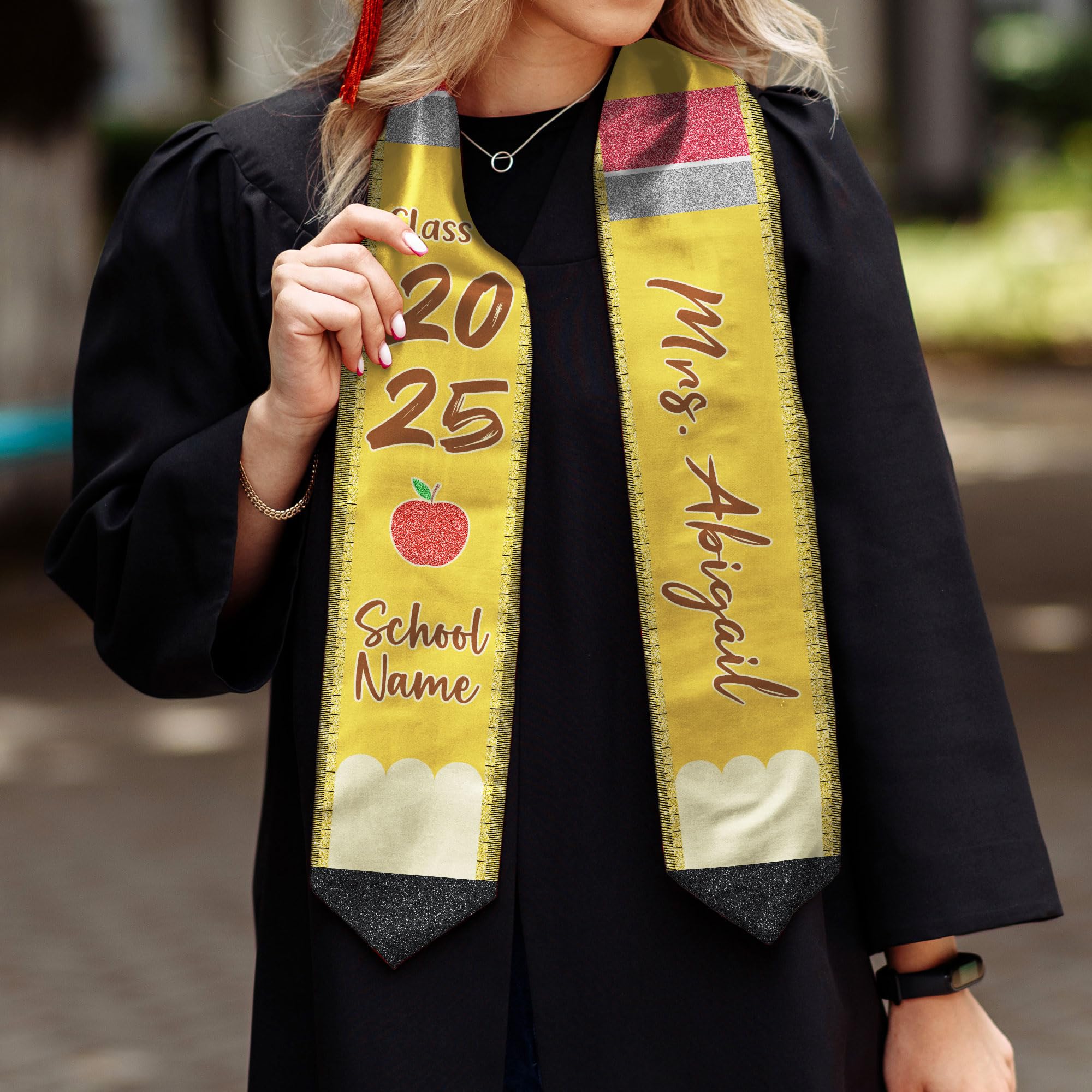 MonkeyVan Personalized Teacher Graduation Stole 2025,Custom Pencil Graduation Stole for Teachers,Class of 2025 Teacher Sash S290