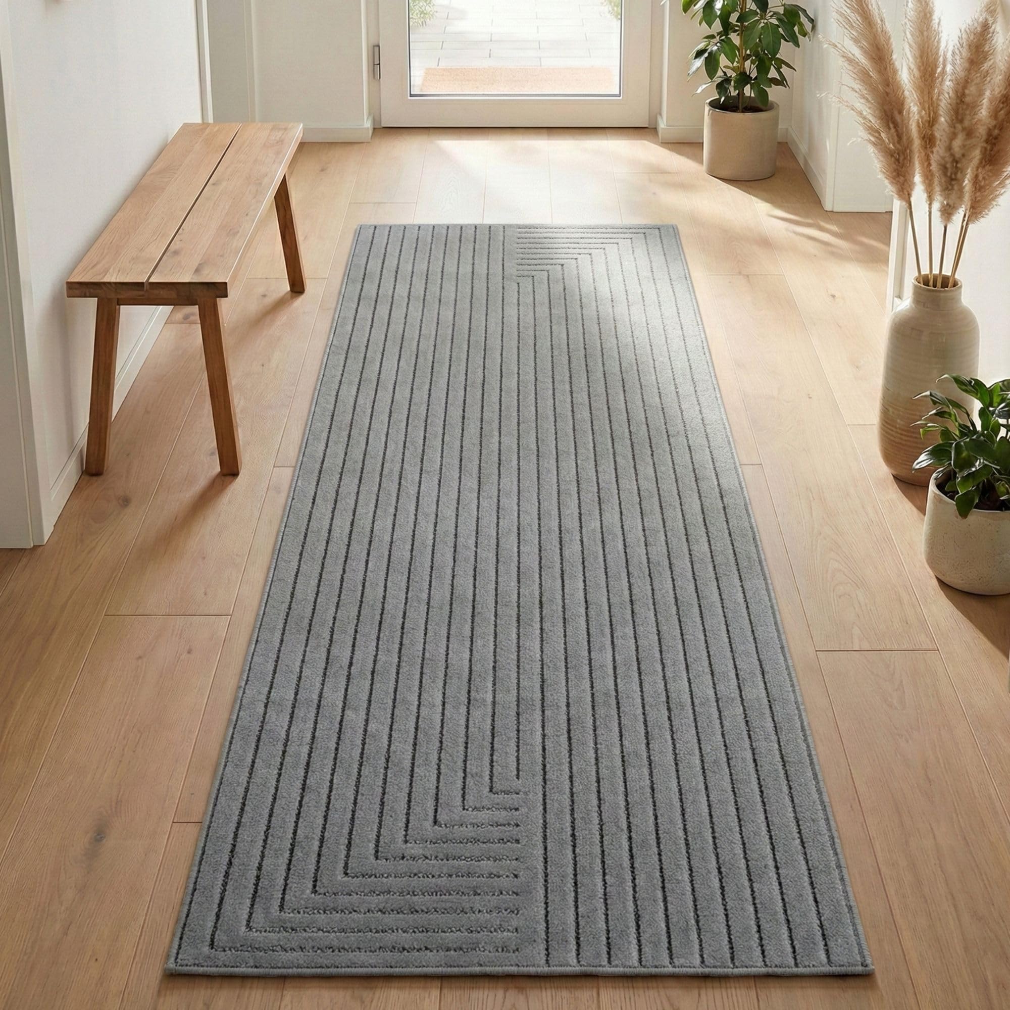 Carpetsale24 Kurzflor Teppich Beige Wohnzimmer Schlafzimmer 3D Hoch-Tief-Effekt, Skandinavisch Boho Motiv, für Outdoor Bereich geeignet Terrassen oder im Balkon