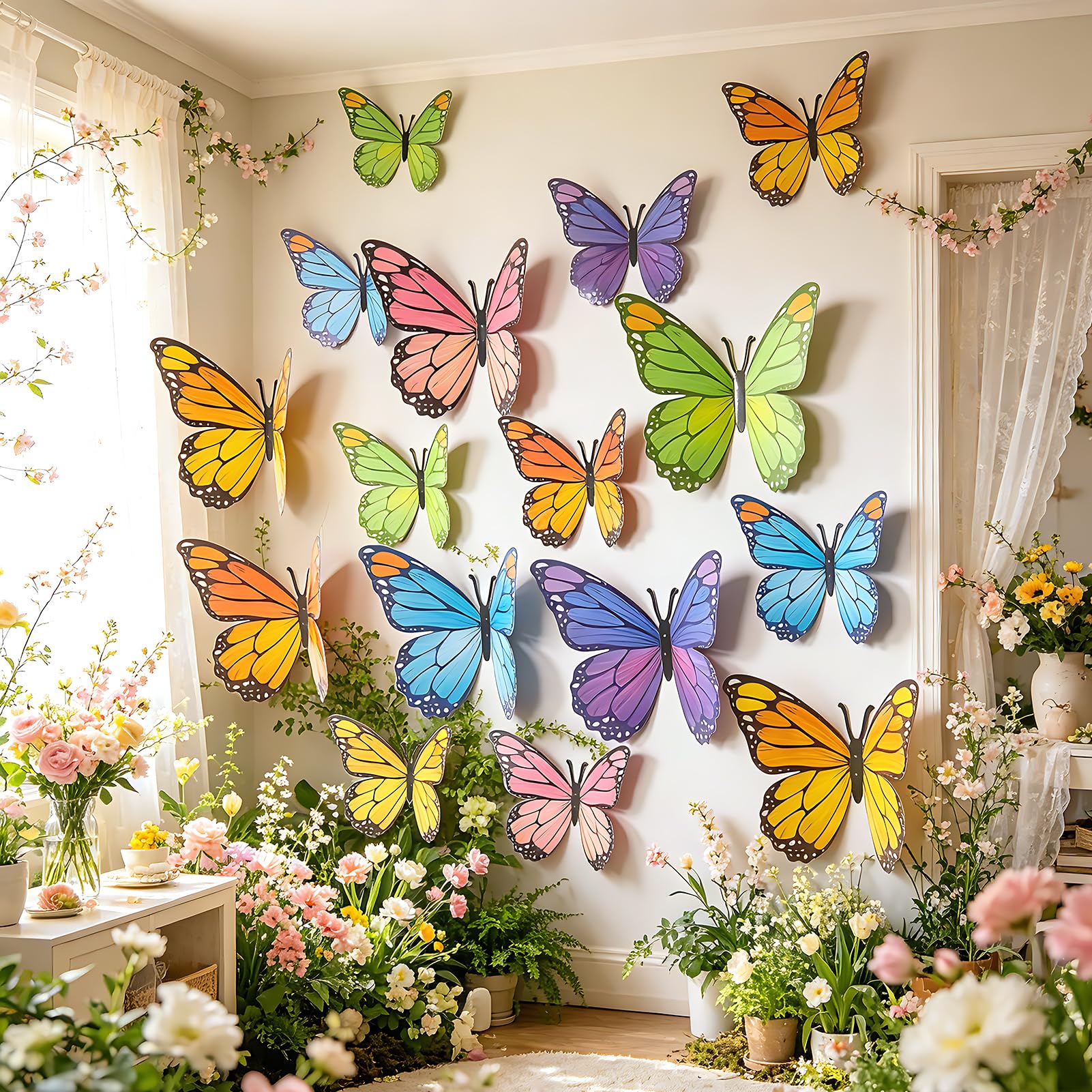 Homarkable 24 Pcs Large Butterfly Decorations, 3D Butterfly Hanging Decorations, 2 Sizes Realistic Paper Butterfly Wall Decor for Birthday, Garden Party, Baby Shower, Wedding, Classroom & Home Décor — image 1