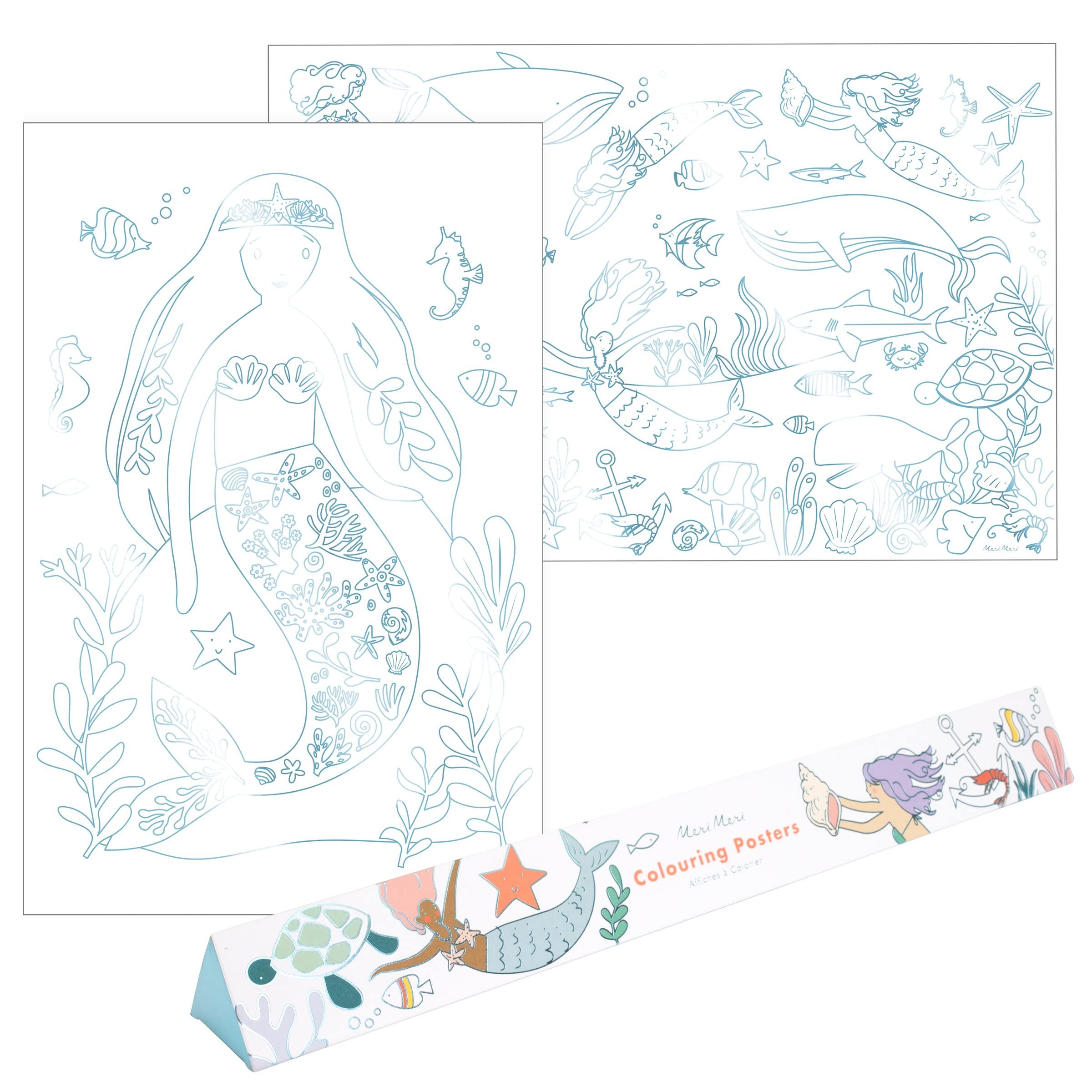 Meri Meri Carteles para colorear de sirena (paquete de 2)