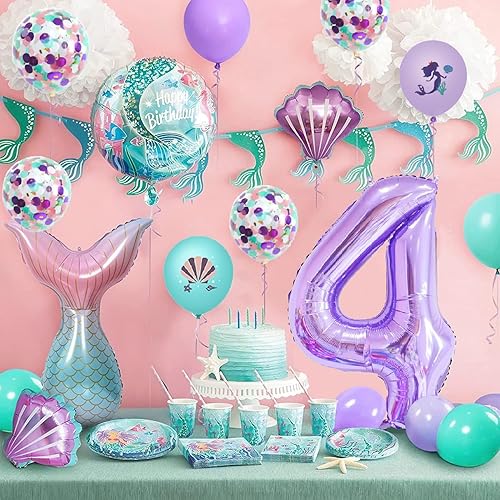 Miniatura 3 de Globo morado número 4 de 40 pulgadas, globo gigante grande del número 4, globos de sirena de 4. cumpleaños, suministros de decoración de fiesta de