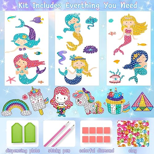 Miniatura 2 de Zonon Kit de pintura de diamantes con gemas para niños, 26 piezas de calcomanías de pintura de diamantes con herramientas de pintura para crear tus