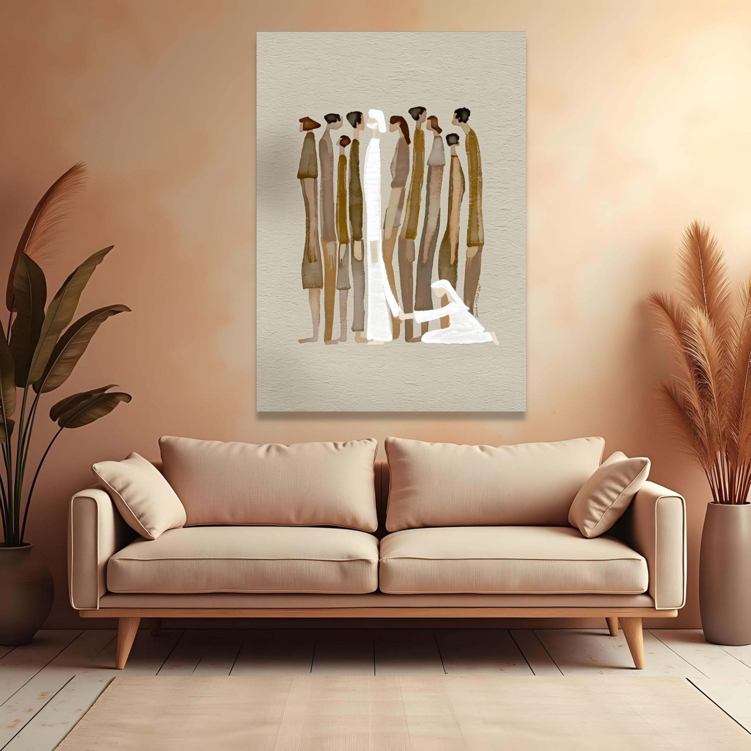 YUSUZHU Abstract Human Figures Canvas, Minimalist Wall Art, Neutral Tones Home Decor, Art Print, Contemporary Canvas Decoration(60x80cm/Frameless)