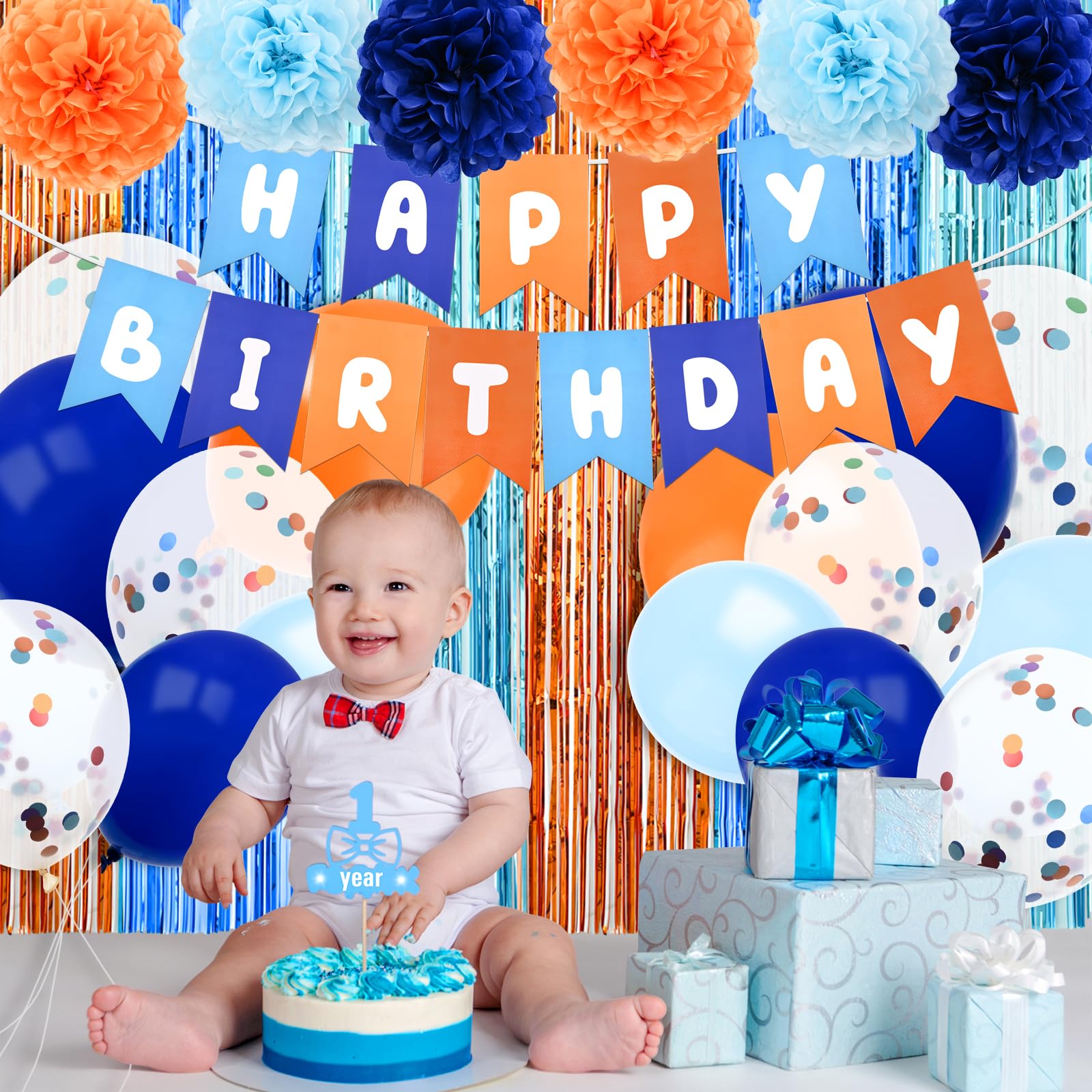 BROTOU Blue Birthday Party Decorations Kit - Banner, Balloons, Pom Poms & Hanging Swirls Decor - View #13