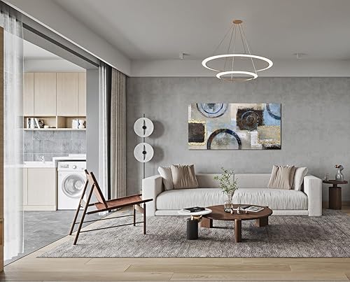 Miniatura 2 de Acocifi Arte abstracto moderno para pared, bloque geométrico extra grande, lienzo de pintura, cuadro simple, marrón, beige, dorado, texturizado,