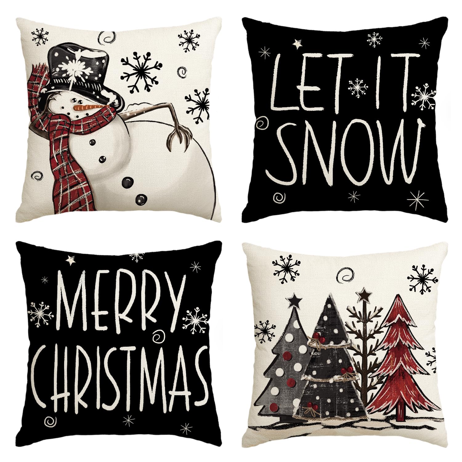 Housse de coussin bonhomme de neige AVOIN colorlife Lot de 4 pour Noël 40x40 cm