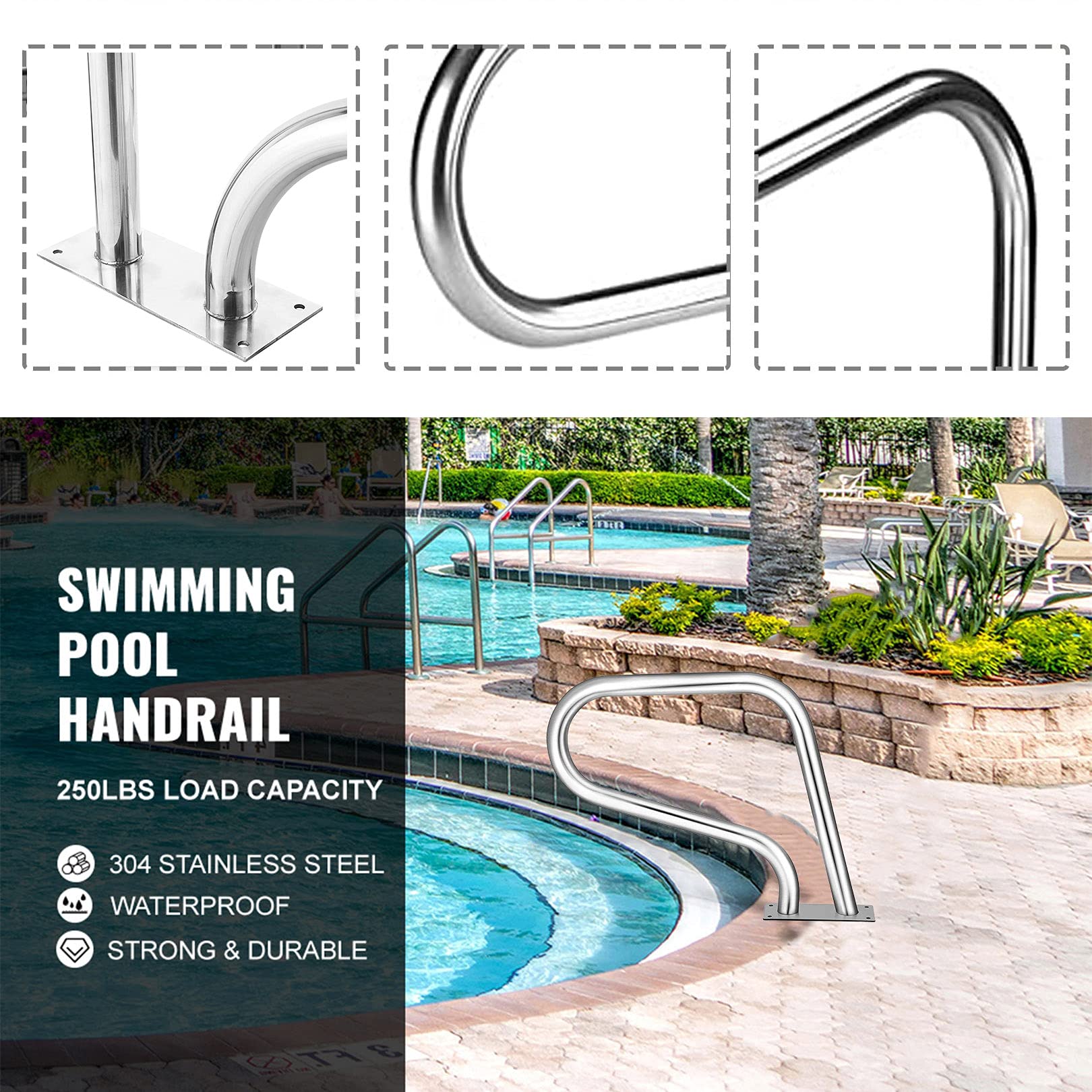 Rampe de sécurité pour piscine, rampe de piscine, rampe de piscine, rampe de piscine, 1 pièce, rampe d'appui facile à monter, rampe de sécurité pour piscines avec revêtement antidérapant bleu, facile