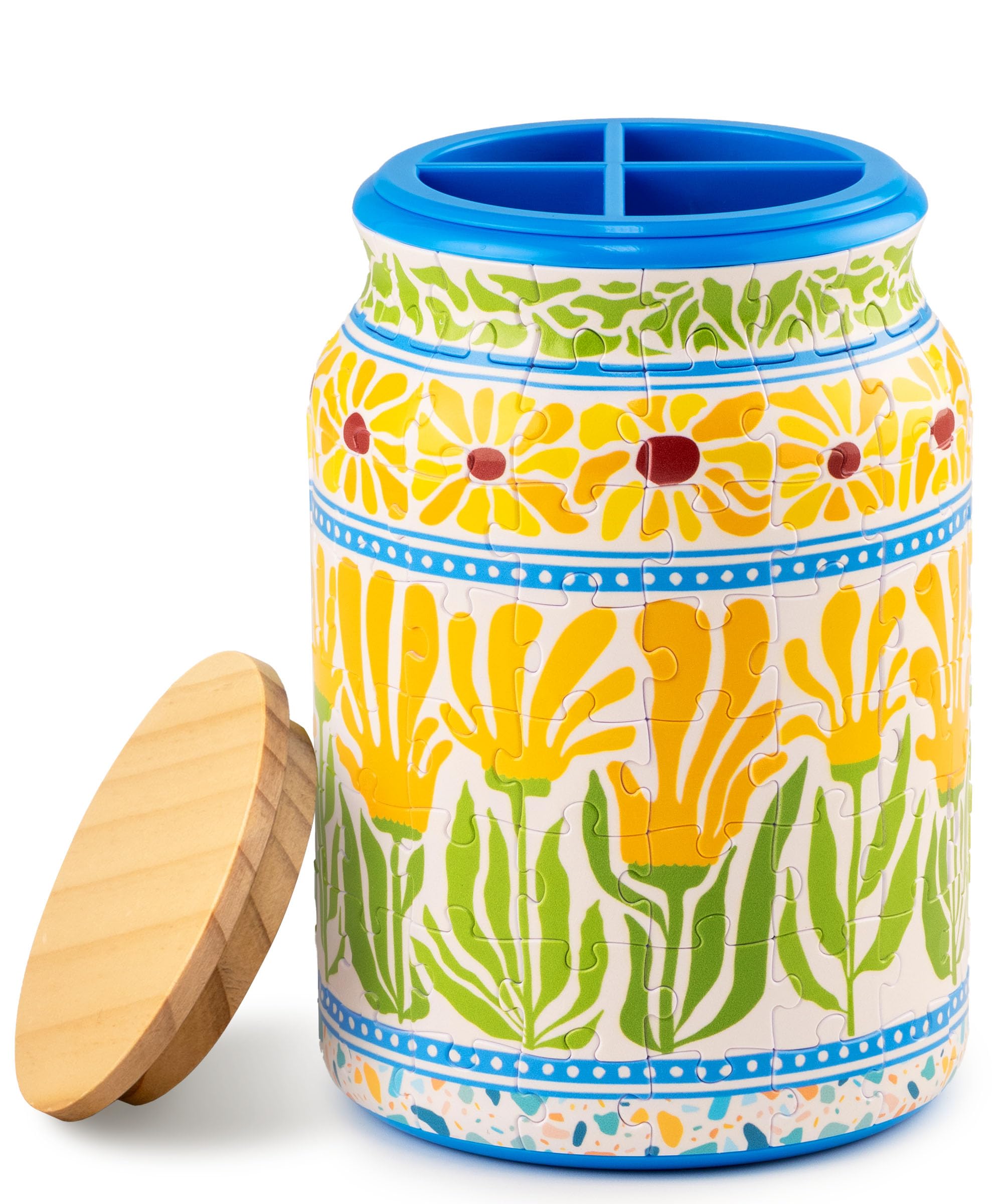 PieceRelax 3D Puzzle Jar 128 Plastic Pieces for Adults, Summer Blossoms, Lid Container