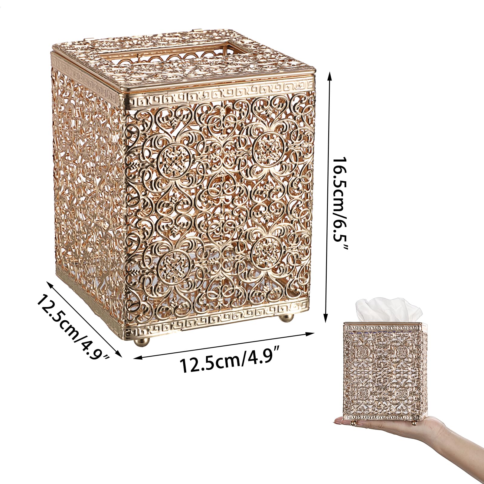 Sumnacon Stilvolle quadratische Taschentuchbox aus goldfarbenem Metall mit Deckel, robust und elegant, perfekt für Zuhause und Büro