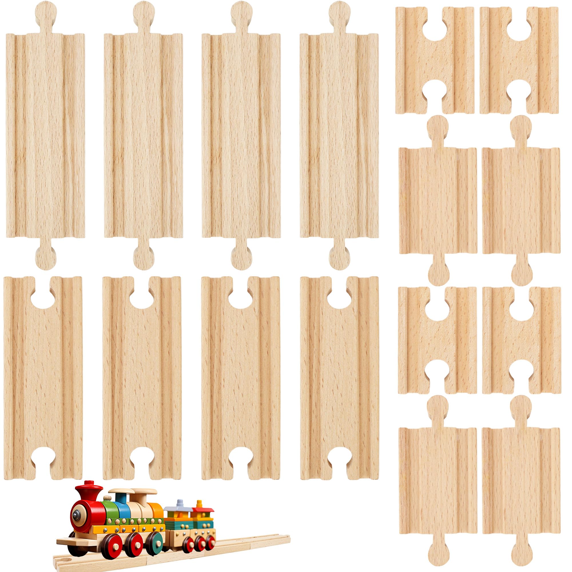 32 Pcs Straight Wooden Train Track Train Track Adapters Bulk Male Female Train Track Wood Trains Railway Connectors Accessories for Table Activities Games