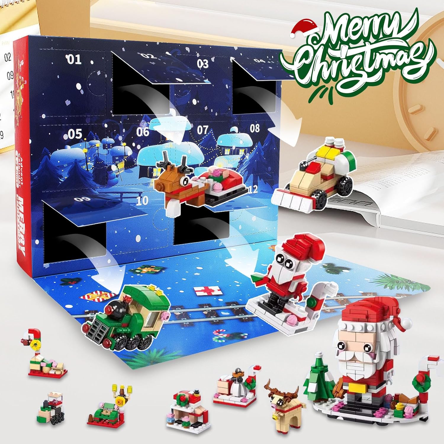 2025 Christmas Advent Calendar, 6 IN 1 Santa Claus Train Building Blocks, 12 Days Countdown Calendar Toy for Kids, Christmas Building Toys Party Favors, Kids Christma Gifts for Boys & Girls