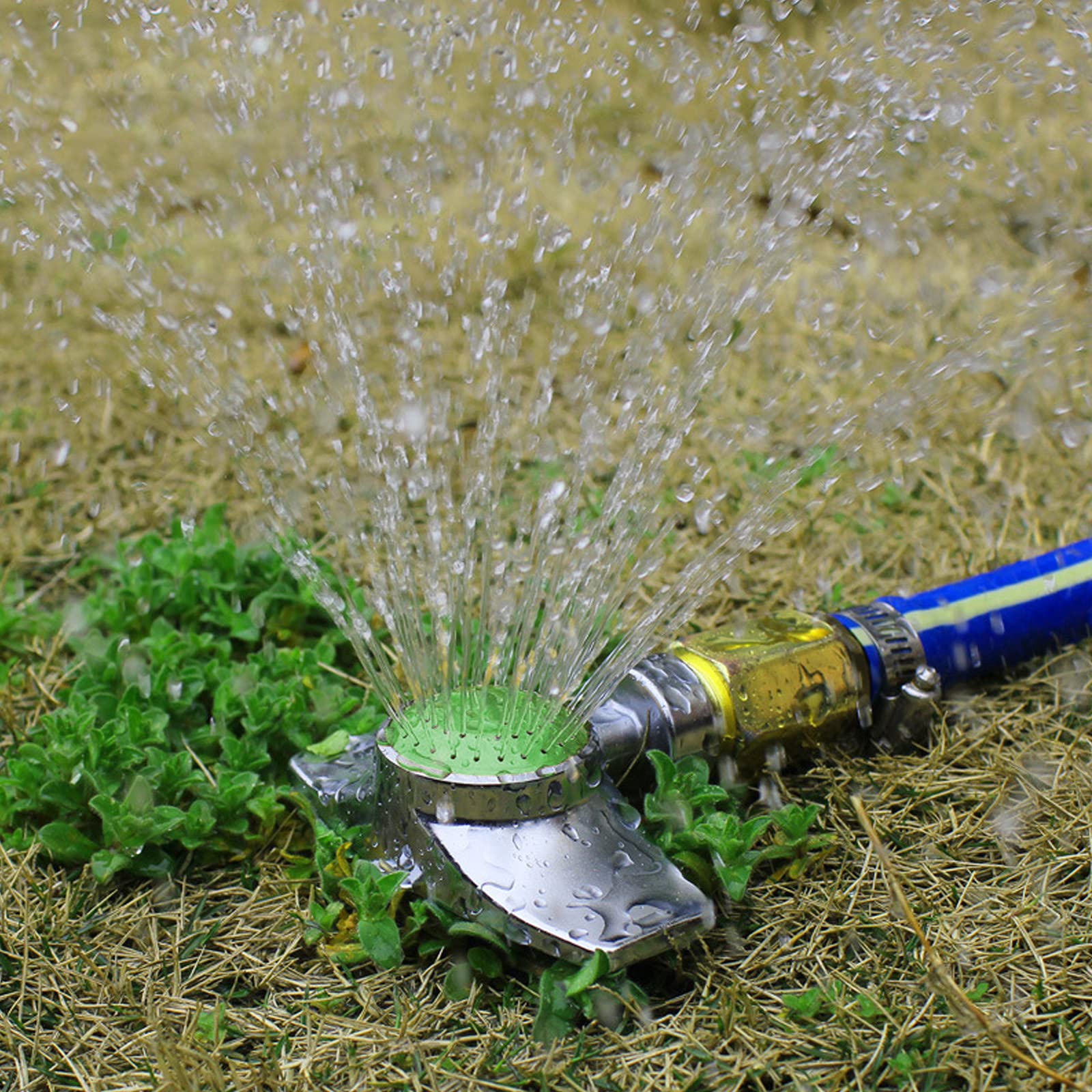 Honoson Irrigatore rotondo per prato, giardino, in metallo, regolabile, con motivo a 360 gradi, per irrigazione da giardino, giardino, colore verde, 6 pezzi