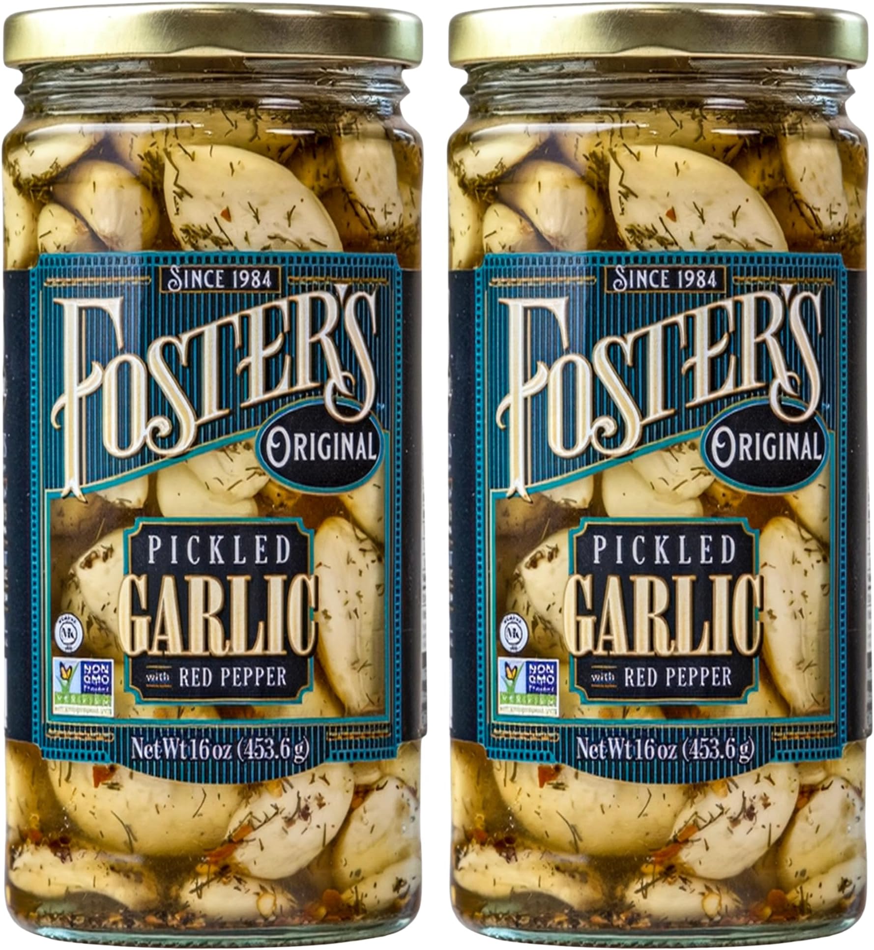 Foster's Pickled Garlic Cloves in a Jar, Original, 16oz, 2 Pack, Traditional Pickled Vegetables Recipe for over 40 years, Low Calorie Snack, Gluten Free, Fat and Preservative Free Pickles