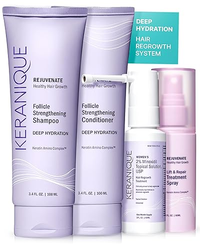 Keranique Set de productos para el crecimiento del cabello - 2% Minoxidil Keranique Hair Regrowth Treatment for Women - Champú y acondicionador