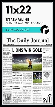 Americanflat 11x22 Newspaper Frame with Polished Plexiglass - Display for Assorted Media Articles - Streamline Collection - Thin Border Picture Frame for Wall Display - Black
