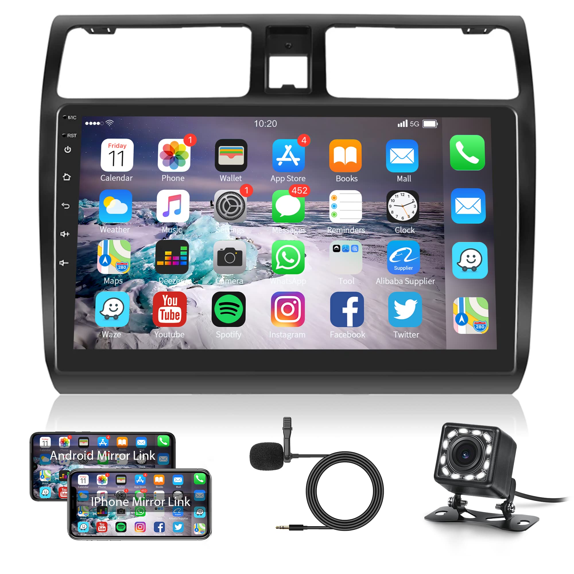 1G + 32G Android 13 Car Radio 2 DIN for Suzuki Swift 2003-2010 with GPS Navigation WiFi Bluetooth 10.1 Inch Touchscreen Car Radio with Mirror Link FM/RDS Radio EQ/DAB/OBD/DVR Steering Wheel Control +