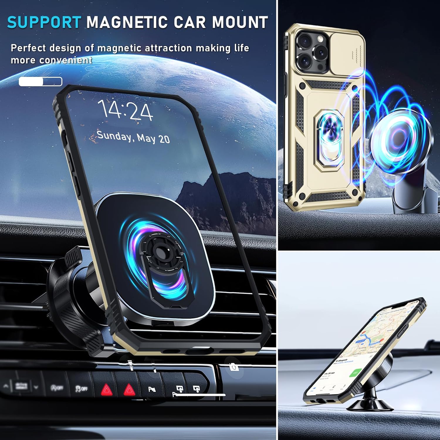 Janmitta Case for iPhone 12 & 12 Pro Phone Cover Built in Slide Camera Lens Cover+Screen Protector,Heavy Duty Shockproof Full Body PhoneCase with Finger Ring Holder Kickstand,Gold - Image 8