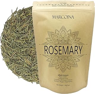 Rosemary Herbal Tea Pure Loose Leaves by Marcoina - Whole leaves, 56g in Resealable bag, Caffeine-Free Tea from France - Perfect for Hot Brews, Cooking, and Spices – Known as Salvia Rosmarinus, Rosmarinus officinalis, Rose de Marie, Rose Des Marins, and Rosée De Mer – 2oz.