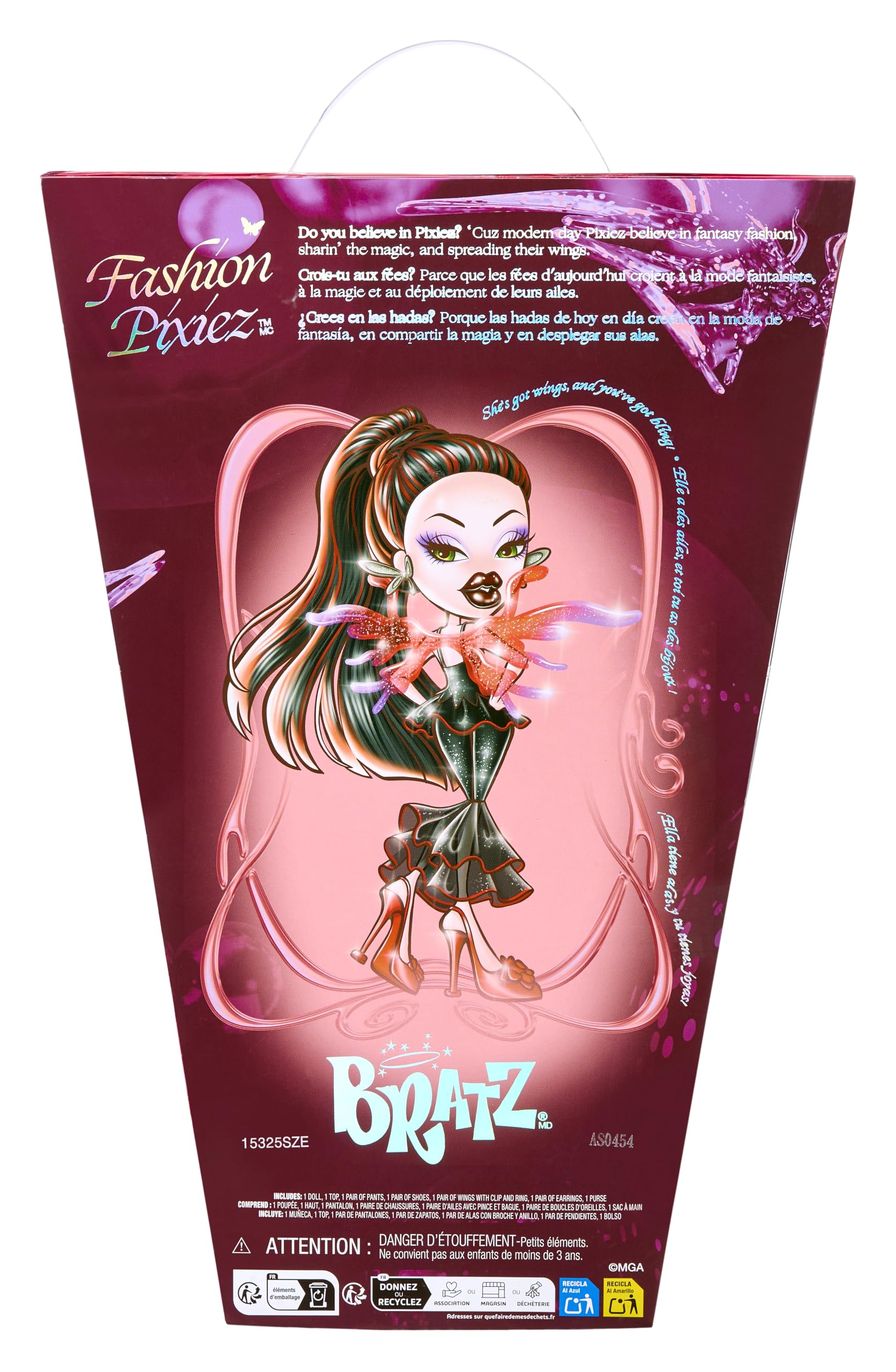 Bratz Fashion Pixiez Lina - Kolekcjonerska Lalka Fantasy z Prawdziwymi Ubraniami i Akcesoriami, Skrzydła Zmieniają się w Pierścionek