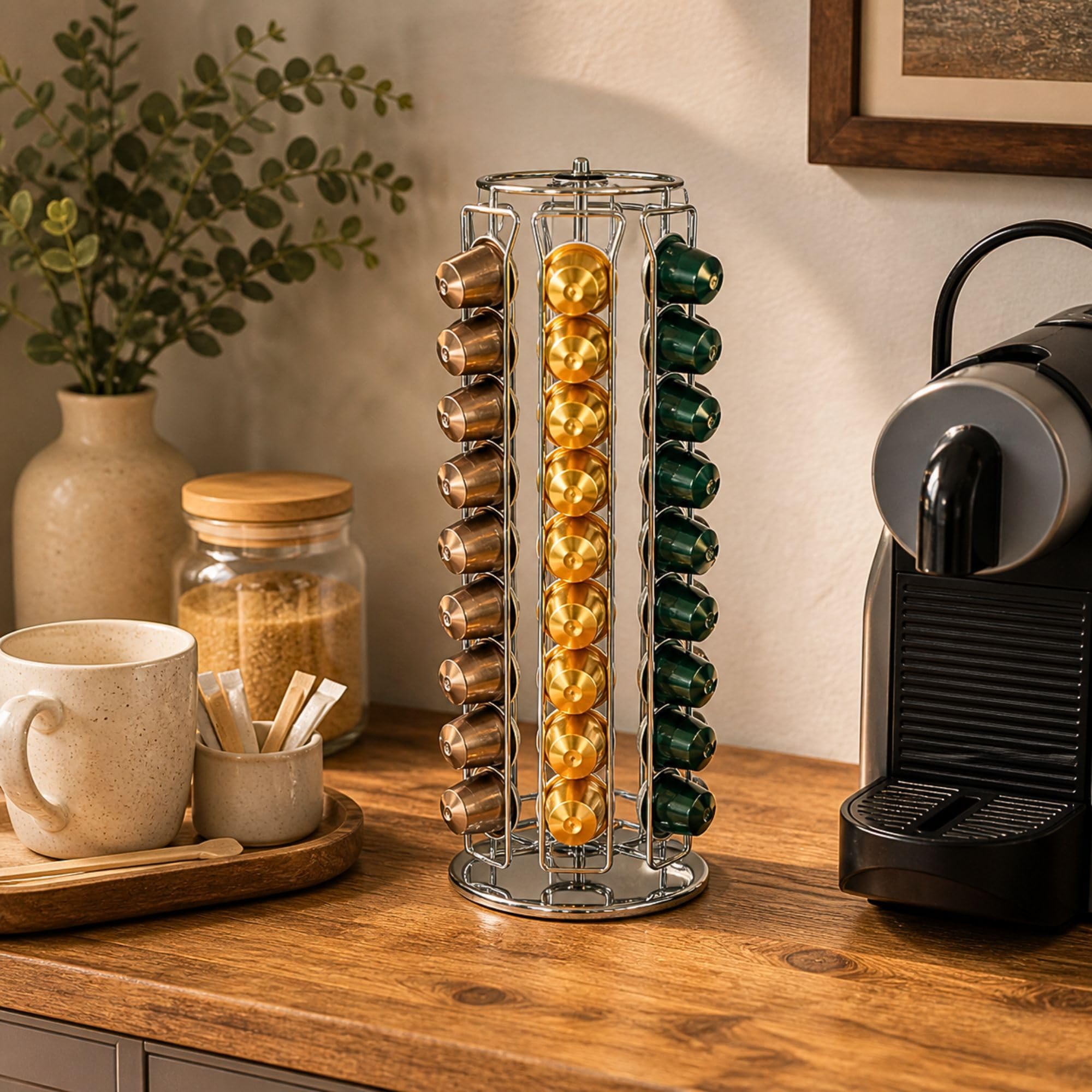 Restpresso - Porta capsule da caffè da 13 x 40 cm, 1 resistente carosello per cialde - contiene 60 capsule Nespresso, girevole a 360 gradi, organizer per capsule espresso in ferro, cialde non incluse