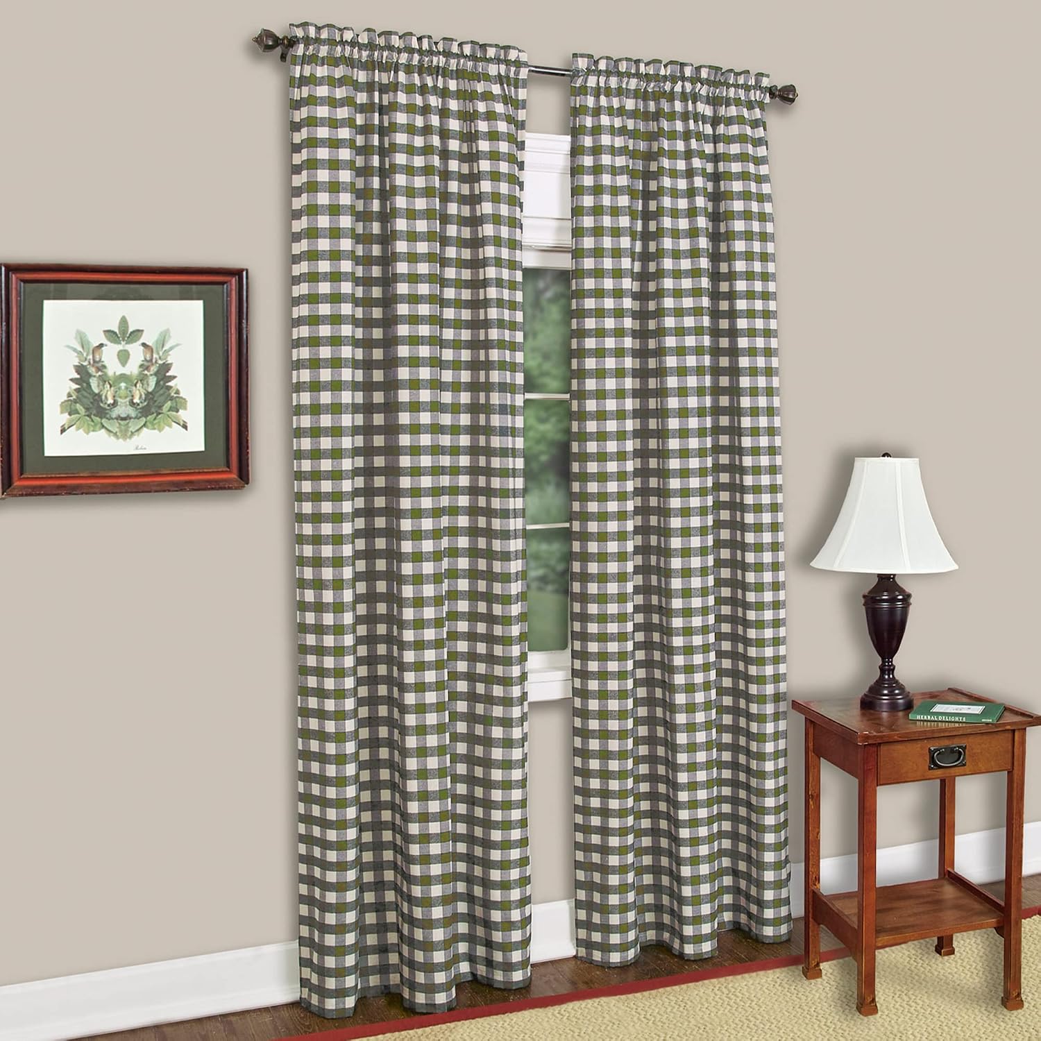 ACHIM Buffalo Check Panel Window Curtain - 42 Inch Width, 63 Inch Length - Sage & Ivory Plaid - Light Filtering Farmhouse Country Drapes for Bedroom Living & Dining Room Home Decor