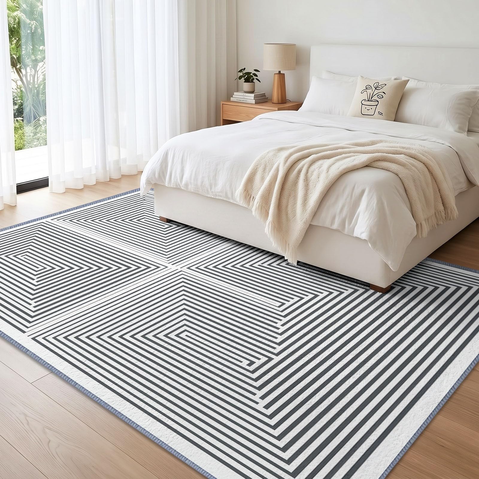 Tapis Salon Minimaliste Labyrinthe Géométrique Rayures 160 x 230 cm, Tapis Antidérapant Moderne Ne Perde Pas de Peluches, Lavable en Machine pour Chambre, Salle à Manger, Bureau à Domicile