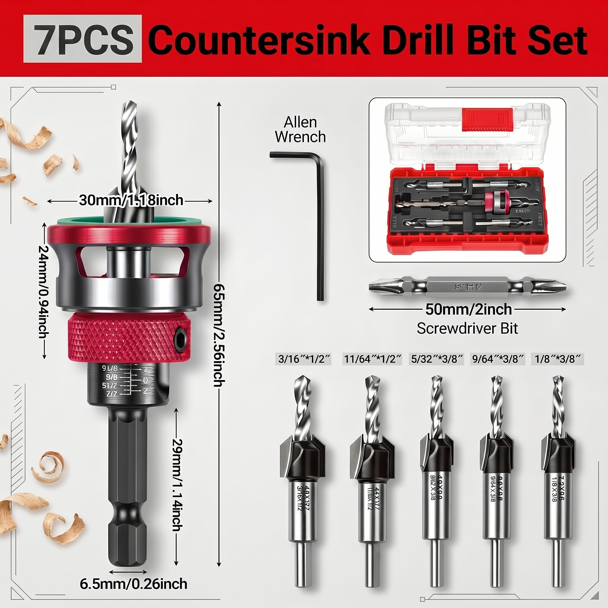 Countersink Drill Bit Set - 7 Piece Woodworking -7