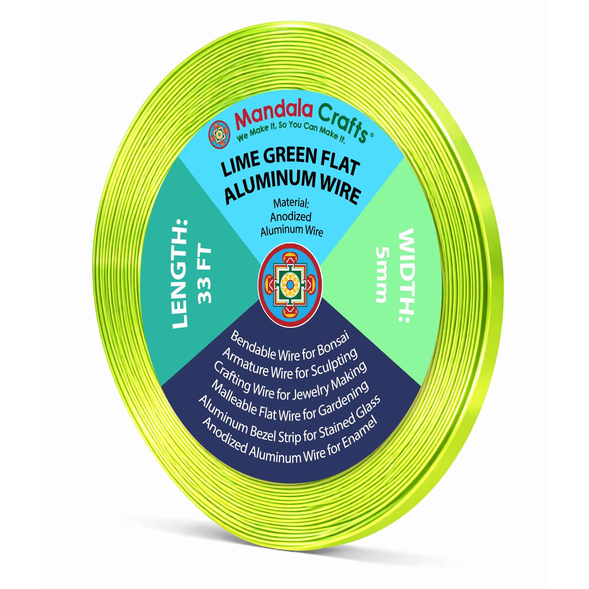 Mandala Crafts 5mm Lime Green Flat Aluminum Crafting Wire for Sculpting