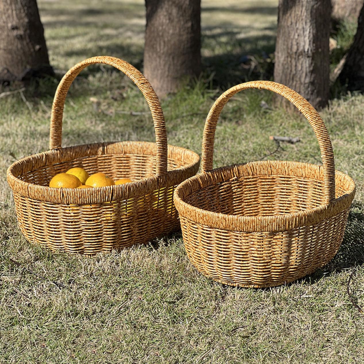 Amazon｜NJNEW かごバスケット 籐製 ピクニックバスケット ピクニック