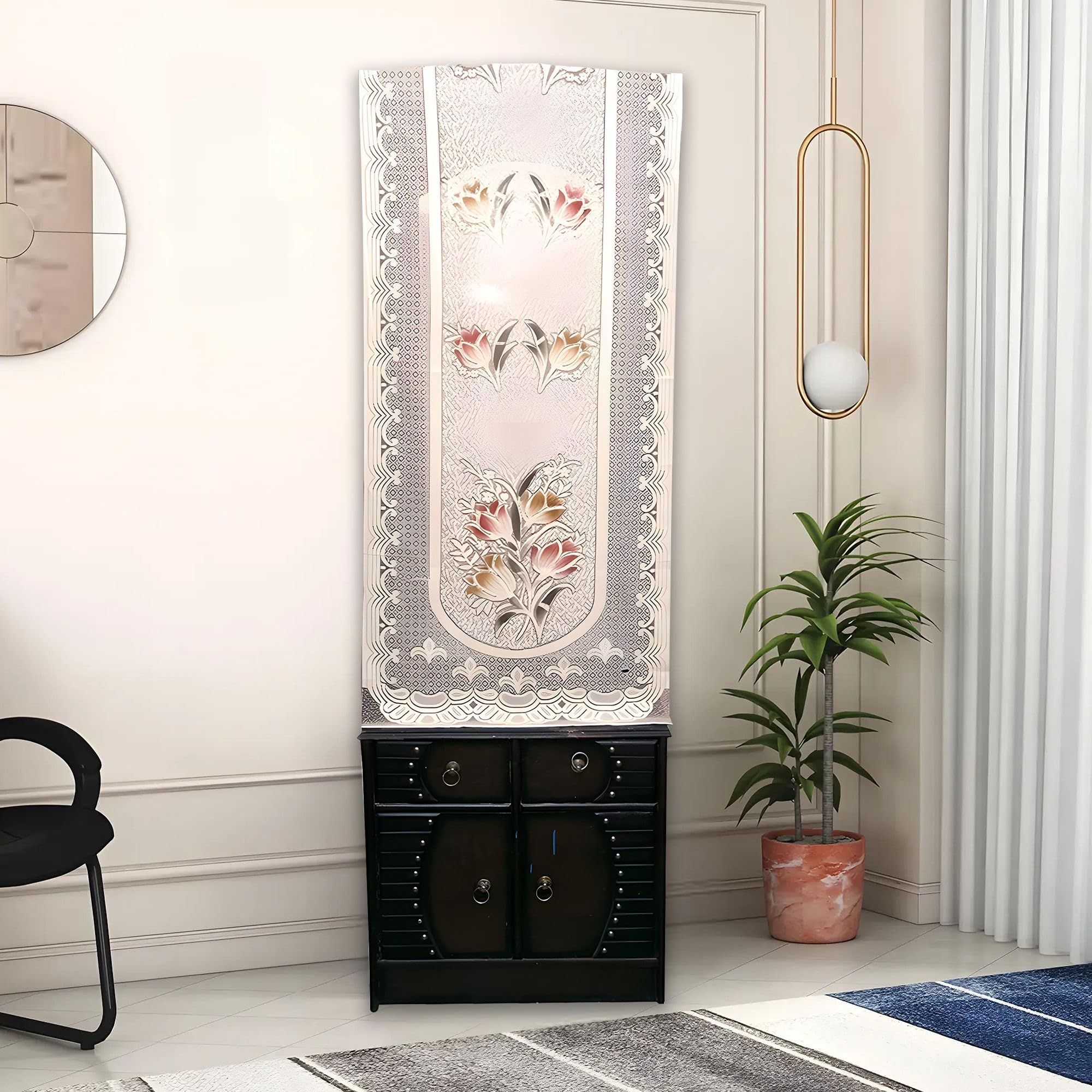 Cotton Floral Design Dressing Mirror Cover| Protect Dressing Table from Dirt and Dust I Size 76 x 184 CM Beige-image-48
