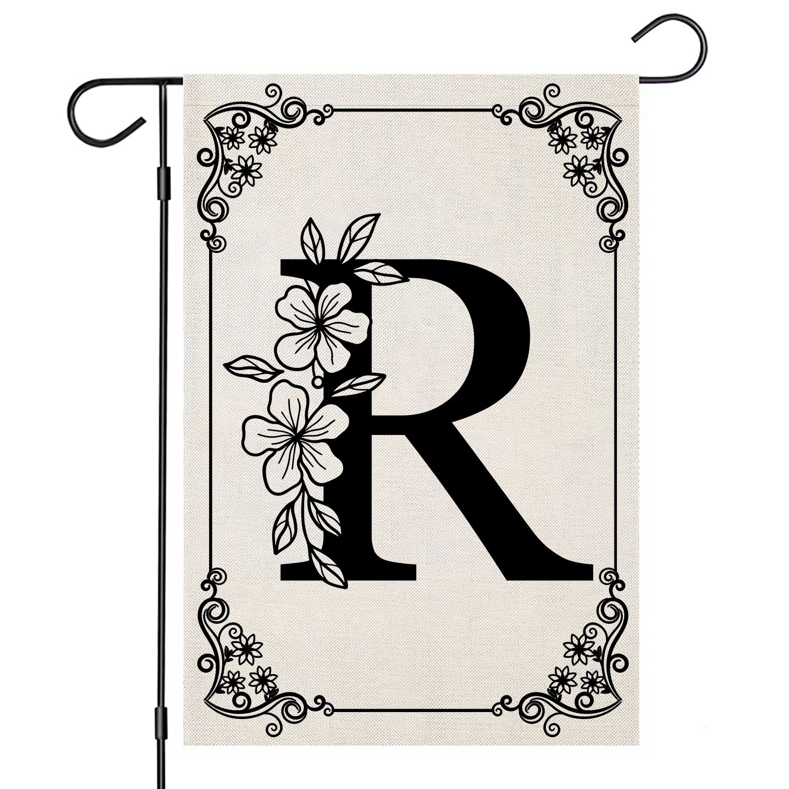 Monogram Letter R Garden Flags for Outside, Classic Family Last Name Initial R Small Yard Flags for Outdoor, Personalized Gift for Summer Farmhouse 12x18 Inch Double Sided