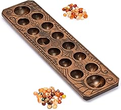Yellow Mountain Imports Set Mancala con Tavola in Legno Massello da 44 Centimetri e Pezzi da Gioco in Ciottoli di Quarzo - Realizzato