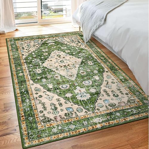 Miniatura 253 de Lahome Tapete tribal bohemio, pequeño, suave, antideslizante, lavable, de pelo corto, para piso en puerta, interior, entrada, baño, silla, Verde