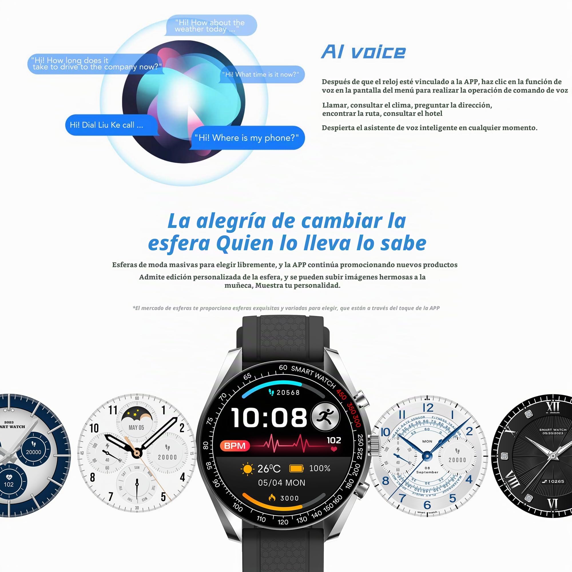 Reloj Inteligente Hombre con Llamada y Whatsapp, 1,39" AMOLED 5ATM Impermeable Reloj Smartwatch 123 Deportivo Hombre con Oxígeno Sanguíneo, Monitor Sueño, Podómetro, Pulsómetro Android iOS (Plata)