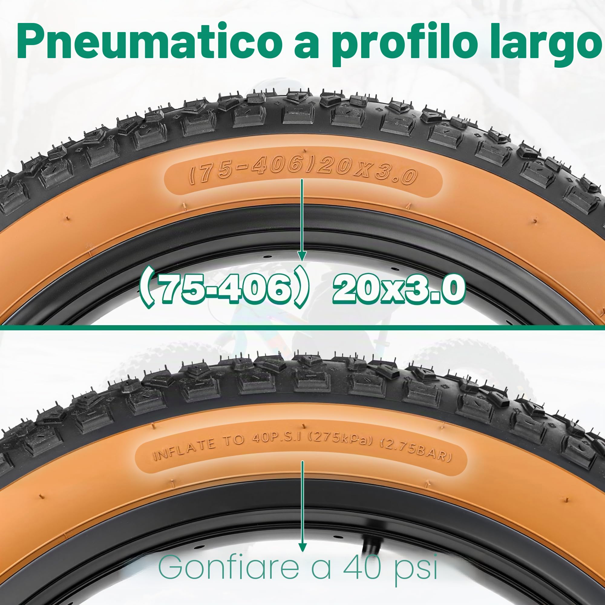 Pneumatici da bicicletta Fat E-Bike- Tires75-305/75-406/75-559 con profilo antiscivolo per biciclette elettriche