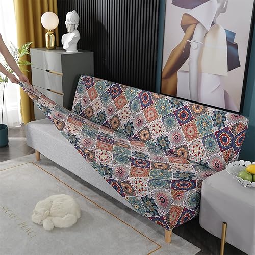 Vista 218 de MIFXIN Funda de sofá sin brazos, funda elástica plegable para sofá cama, sin reposabrazos, protector de muebles de elastano impreso lavable, sin