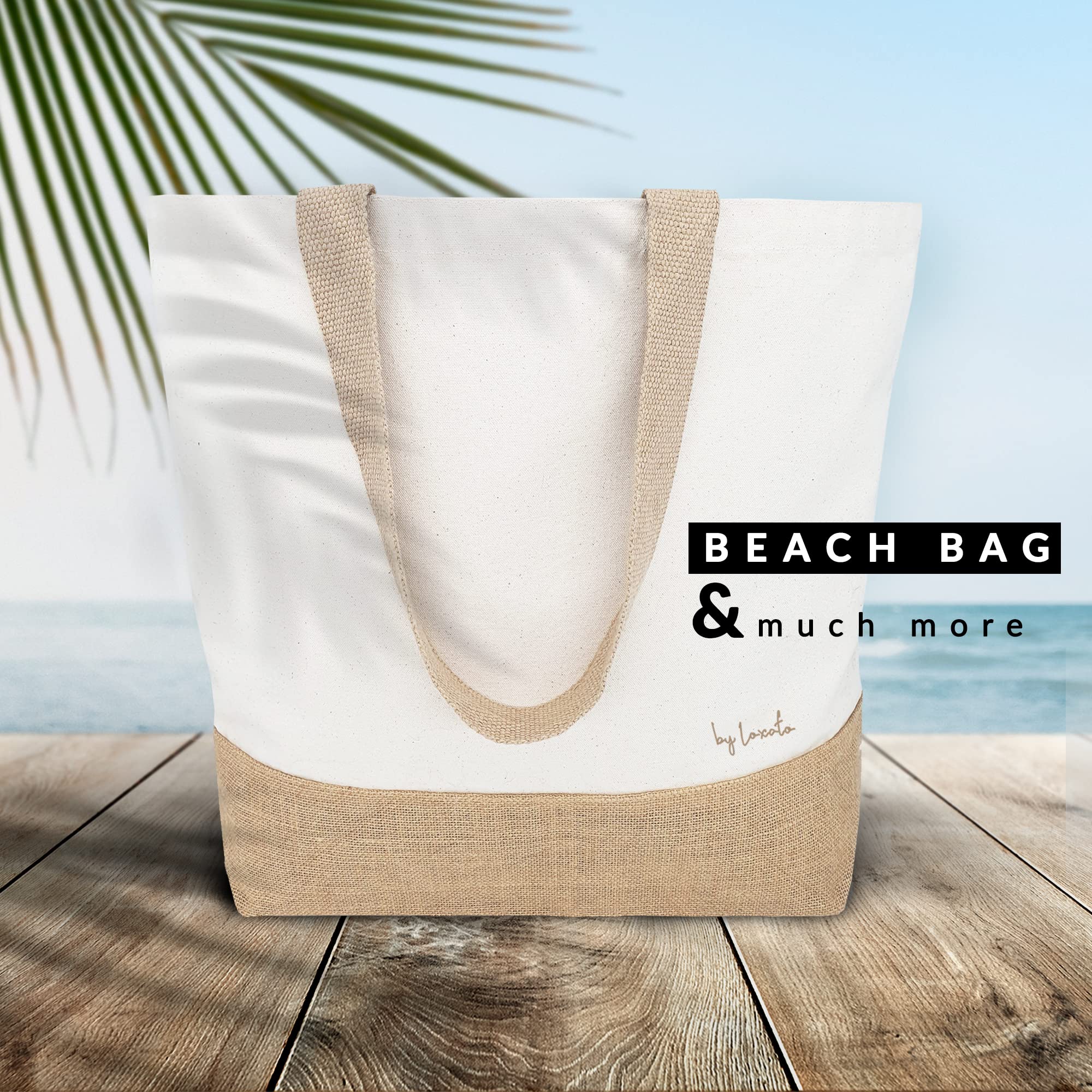 Sac de Plage Femme XXL Familiale - Sac Cabas Femme Toile Grand Format en Coton - Beach Bag - Panier Plage