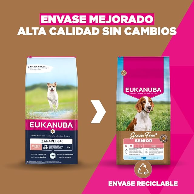 Foto 2 de 8 de Eukanuba, alimento para Edad Avanzada sin Cereales con Pescado para Razas pequeñas y Medianas