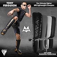 Vista 6 de RDX Espinilleras para kickboxing, Muay Thai y almohadillas de entrenamiento, protección de espuma de empeine Kara de cuero Maya Hide, protector